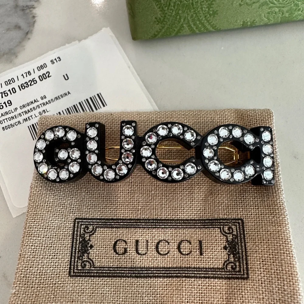 Gucci Logo Crystal Hair Clip